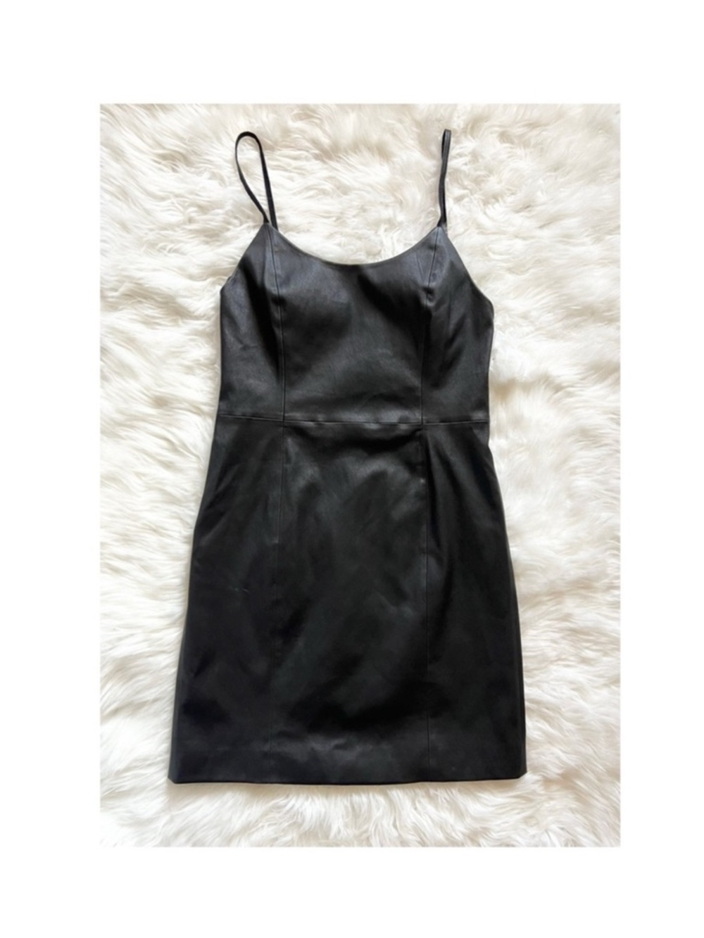 New! Alice + Olivia Nelle 100% Lamb Leather Mini Dress in Black - Picture 7 of 11
